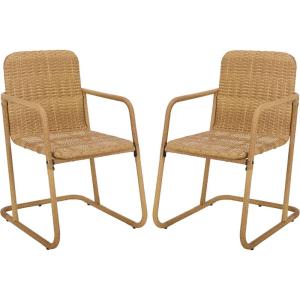 SAFAVIEH Outdoor – Drew Chair Set of 2 – Natural & Taupe Steel Frame – Weather Resistant – Ideal for Patio, Deck, Backyard, 18″ Seat Height (PAT7541A-SET2)(Natural/Taupe)
