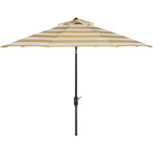 SAFAVIEH Outdoor – Iris 11 FT Round Patio Umbrella – Yellow Stripe, Crank Lift, Aluminum Frame with Brown Pole, Weather Resistant for Deck, Backyard, Garden (PAT8104Y)