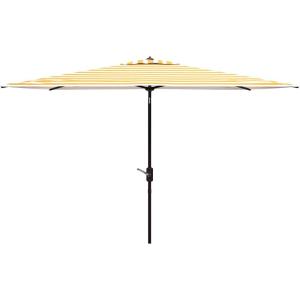 SAFAVIEH Outdoor – Iris 6.5 x 10 FT Rectangular Patio Umbrella – Yellow Stripe, Crank Lift, Aluminum Frame with Black Pole, Weather Resistant for Deck, Backyard, Garden (PAT8304Y)
