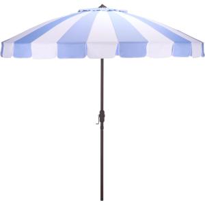 SAFAVIEH Outdoor Patio Furniture Collection – Buti 9 Ft Crank Patio Umbrella, Navy Stripe & Brown Pole, Market Umbrella with Crank Lift (PAT8017B)(Baby Blue Striped)