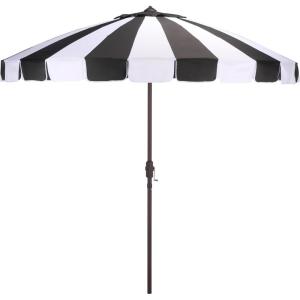 SAFAVIEH Outdoor Patio Furniture Collection – Buti 9 Ft Crank Patio Umbrella, Navy Stripe & Brown Pole, Market Umbrella with Crank Lift (PAT8017B)(Black Striped)