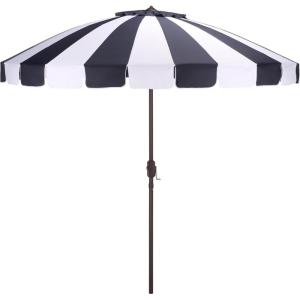 SAFAVIEH Outdoor Patio Furniture Collection – Buti 9 Ft Crank Patio Umbrella, Navy Stripe & Brown Pole, Market Umbrella with Crank Lift (PAT8017B)(Navy Striped)