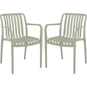 SAFAVIEH Outdoor Patio Furniture Collection – Holly Green Stacking Dining Armchair Set of 2, Fully Assembled Outdoor Chairs, Modern Slatted Design, Weather-Resistant Patio Seating (PAT4702D-SET2)(Green)