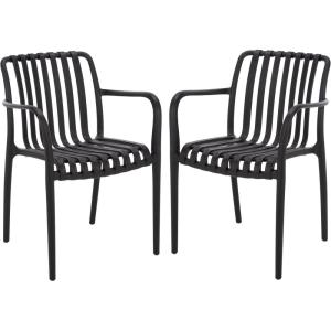 SAFAVIEH Outdoor Patio Furniture Collection – Holly Green Stacking Dining Armchair Set of 2, Fully Assembled Outdoor Chairs, Modern Slatted Design, Weather-Resistant Patio Seating (PAT4702D-SET2)(Black)