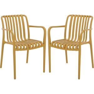 SAFAVIEH Outdoor Patio Furniture Collection – Holly Green Stacking Dining Armchair Set of 2, Fully Assembled Outdoor Chairs, Modern Slatted Design, Weather-Resistant Patio Seating (PAT4702D-SET2)(Yellow)