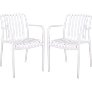 SAFAVIEH Outdoor Patio Furniture Collection – Holly Green Stacking Dining Armchair Set of 2, Fully Assembled Outdoor Chairs, Modern Slatted Design, Weather-Resistant Patio Seating (PAT4702D-SET2)(White)