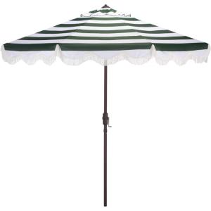 SAFAVIEH Outdoor Patio Furniture Collection – Lucerna 9 Ft Crank Patio Umbrella, Yellow Stripe & Brown Pole, Market Umbrella with Crank Lift (PAT8015Y)(Hunter Green Striped)