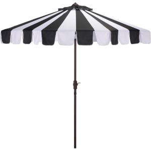SAFAVIEH Outdoor Patio Furniture Collection – Meze 9 Ft Navy Stripe & Brown Crank Umbrella, Market-Style Patio Umbrella with Aluminum Pole, Outdoor Shade Accent (PAT8013B)(Black Striped)