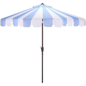 SAFAVIEH Outdoor Patio Furniture Collection – Meze 9 Ft Navy Stripe & Brown Crank Umbrella, Market-Style Patio Umbrella with Aluminum Pole, Outdoor Shade Accent (PAT8013B)(Baby Blue Striped)