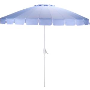SAFAVIEH Outdoor Patio Furniture Collection – Panza 9 Ft Crank Patio Umbrella, Ivory & White Pole, Market Umbrella with Crank Lift (PAT8026A)(Baby Blue/White)