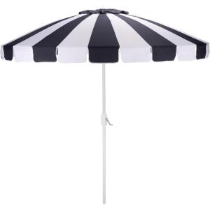 SAFAVIEH Outdoor Patio Furniture Collection – Panza 9 Ft Crank Patio Umbrella, Ivory & White Pole, Market Umbrella with Crank Lift (PAT8026A)(Navy/White)