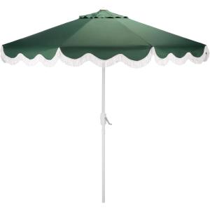 SAFAVIEH Outdoor Patio Furniture Collection – Torsa 9 Ft Crank Patio Umbrella, Green & White Pole, Market Umbrella with Crank Lift (PAT8024H)(Hunter Green/White)