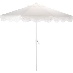 SAFAVIEH Outdoor Patio Furniture Collection – Torsa 9 Ft Crank Patio Umbrella, Green & White Pole, Market Umbrella with Crank Lift (PAT8024H)(Ivory/White)