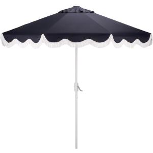 SAFAVIEH Outdoor Patio Furniture Collection – Torsa 9 Ft Crank Patio Umbrella, Green & White Pole, Market Umbrella with Crank Lift (PAT8024H)(Navy/White)