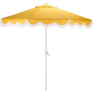 SAFAVIEH Outdoor Patio Furniture Collection – Torsa 9 Ft Crank Patio Umbrella, Green & White Pole, Market Umbrella with Crank Lift (PAT8024H)(Yellow/White)