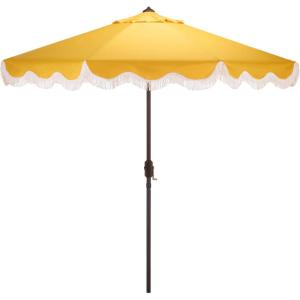 SAFAVIEH Outdoor Patio Furniture Collection – Torsa 9 Ft Green & Brown Crank Umbrella, Market-Style Patio Umbrella with Metal Pole, Classic Outdoor Shade Accent (PAT8014H)(Yellow)