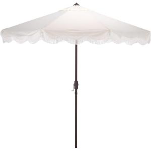 SAFAVIEH Outdoor Patio Furniture Collection – Torsa 9 Ft Green & Brown Crank Umbrella, Market-Style Patio Umbrella with Metal Pole, Classic Outdoor Shade Accent (PAT8014H)(Ivory)