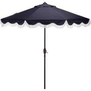 SAFAVIEH Outdoor Patio Furniture Collection – Torsa 9 Ft Green & Brown Crank Umbrella, Market-Style Patio Umbrella with Metal Pole, Classic Outdoor Shade Accent (PAT8014H)(Navy)
