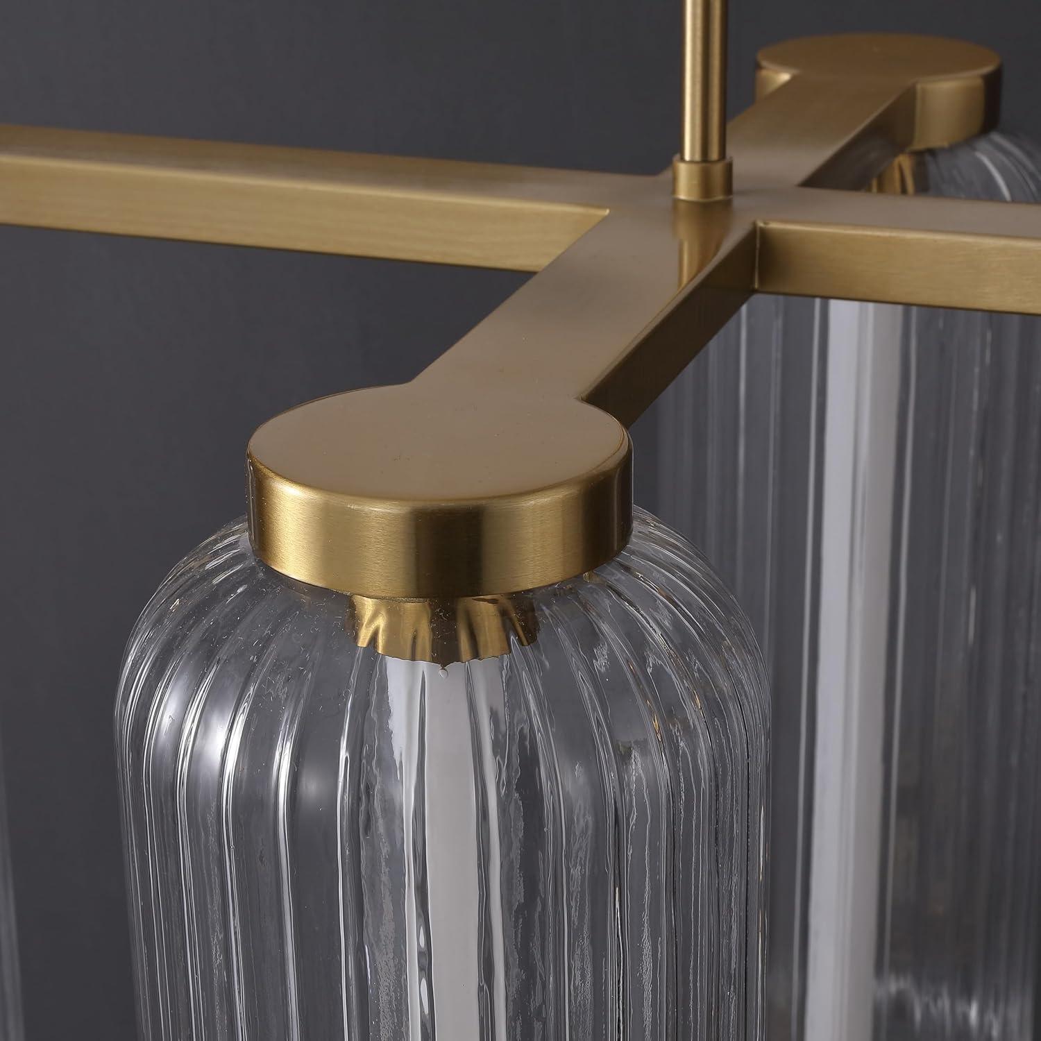image:imageSAFAVIEH Couture Cyndy Rectangular Chandelier Light Fixture Gold amp Clear Dimmable LED Linear Chandelier with Glass Panels and Adjustable Height for Dining Room Kitchen Island CTL1119AGoldClear