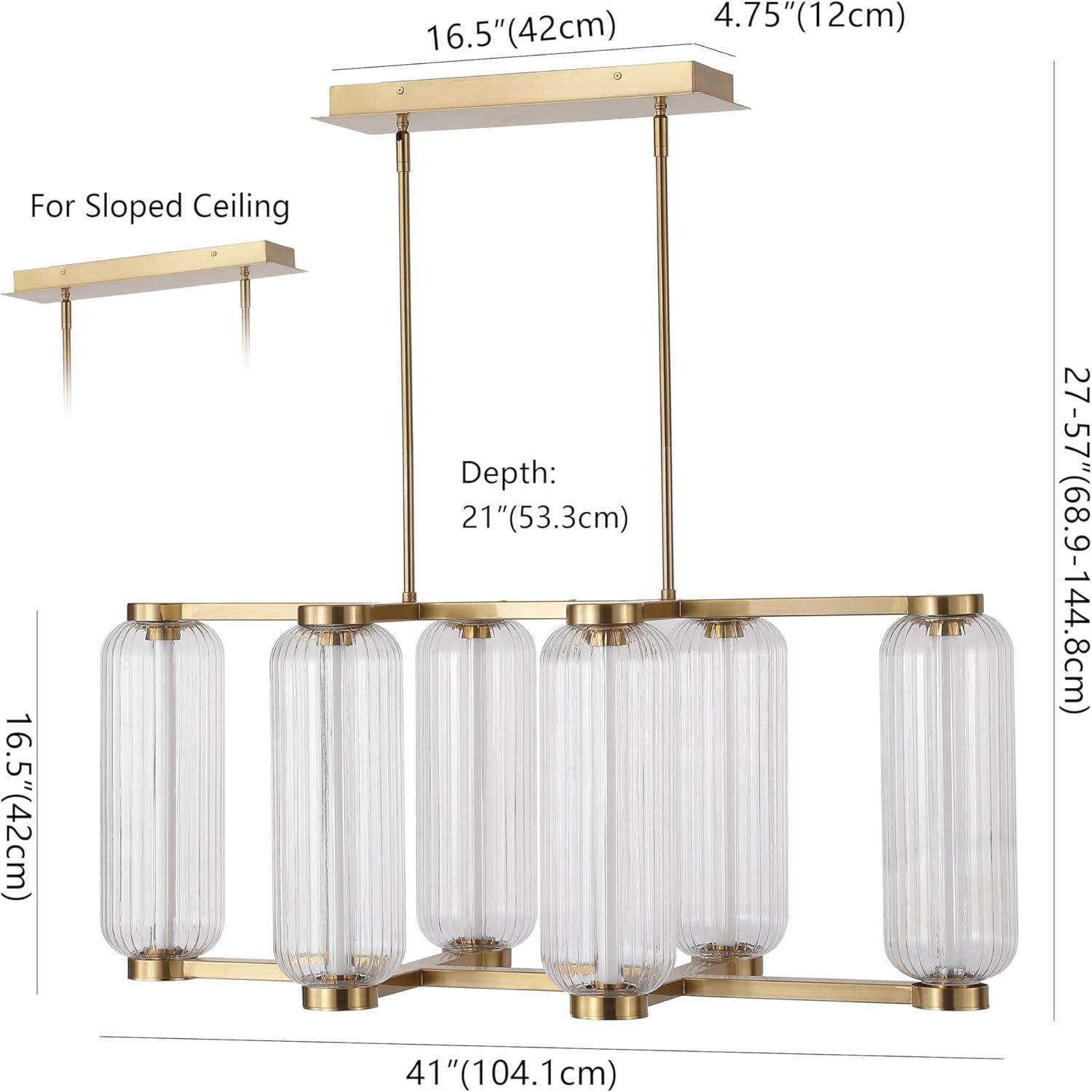 image:imageSAFAVIEH Couture Cyndy Rectangular Chandelier Light Fixture Gold amp Clear Dimmable LED Linear Chandelier with Glass Panels and Adjustable Height for Dining Room Kitchen Island CTL1119AGoldClear