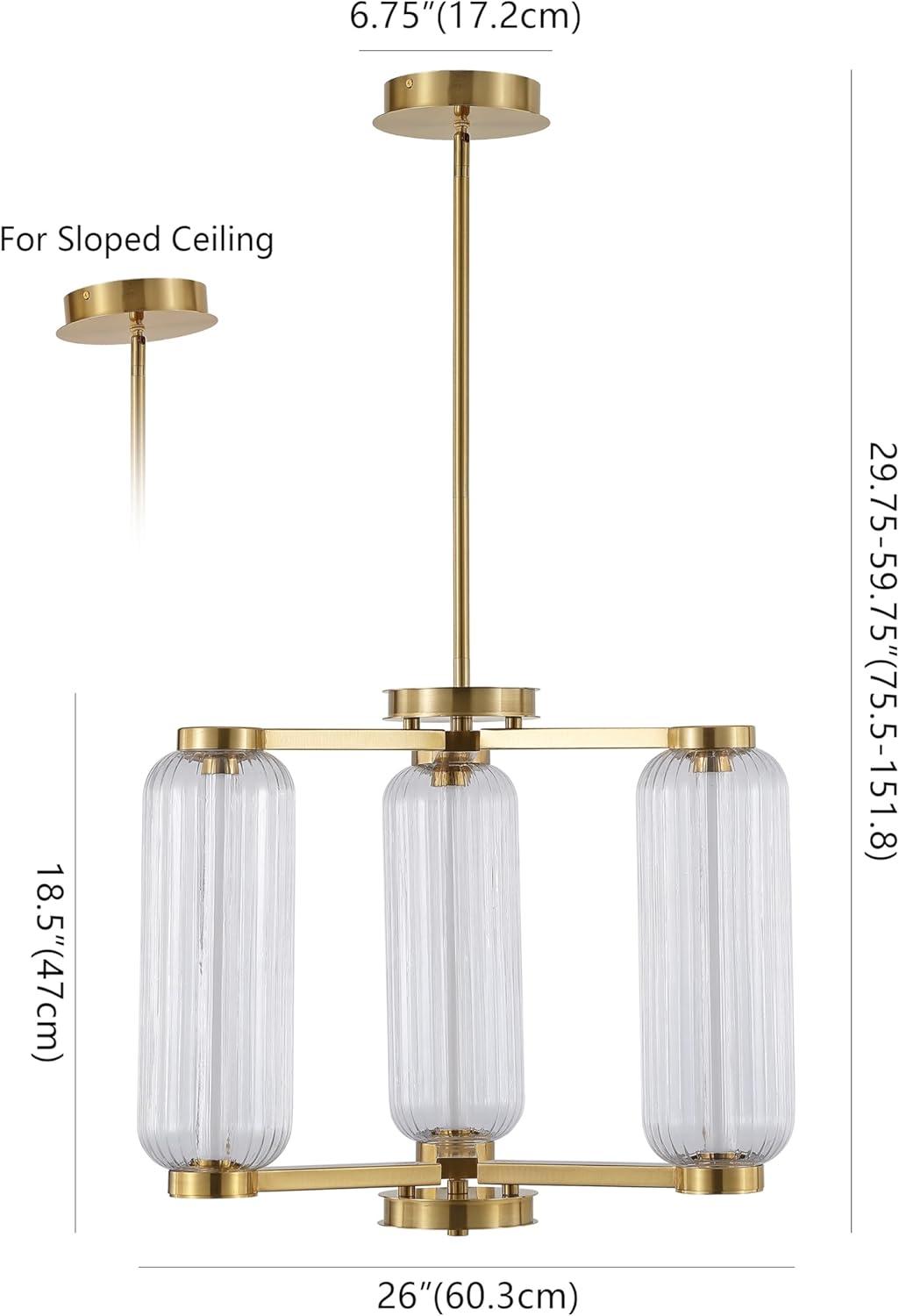 image:imageSAFAVIEH Couture Cyndy Square Chandelier Light Fixture Gold amp Clear Dimmable LED Chandelier with Glass Panels and Adjustable Height Modern Ceiling Light for Dining Room Foyer CTL1118AGoldClear