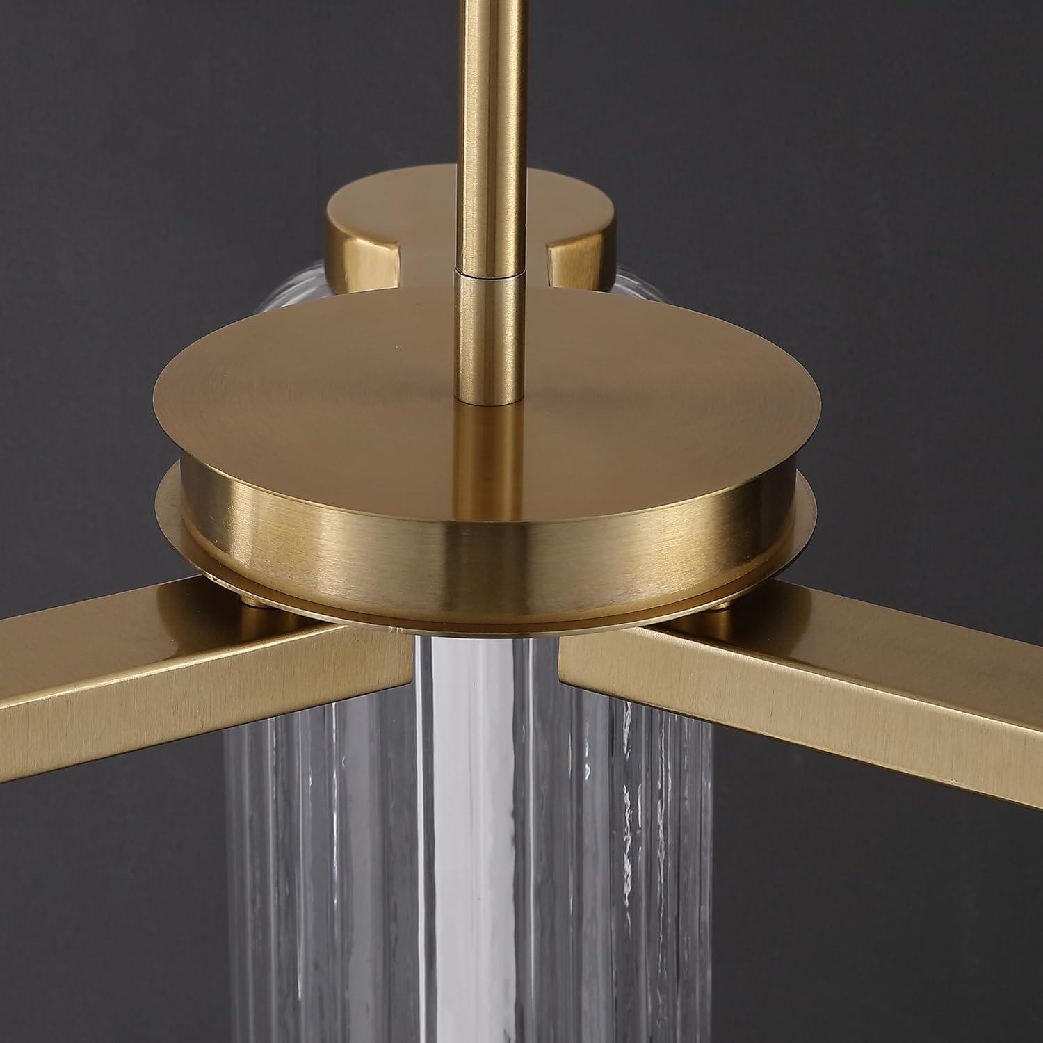image:imageSAFAVIEH Couture Cyndy Square Chandelier Light Fixture Gold amp Clear Dimmable LED Chandelier with Glass Panels and Adjustable Height Modern Ceiling Light for Dining Room Foyer CTL1118AGoldClear