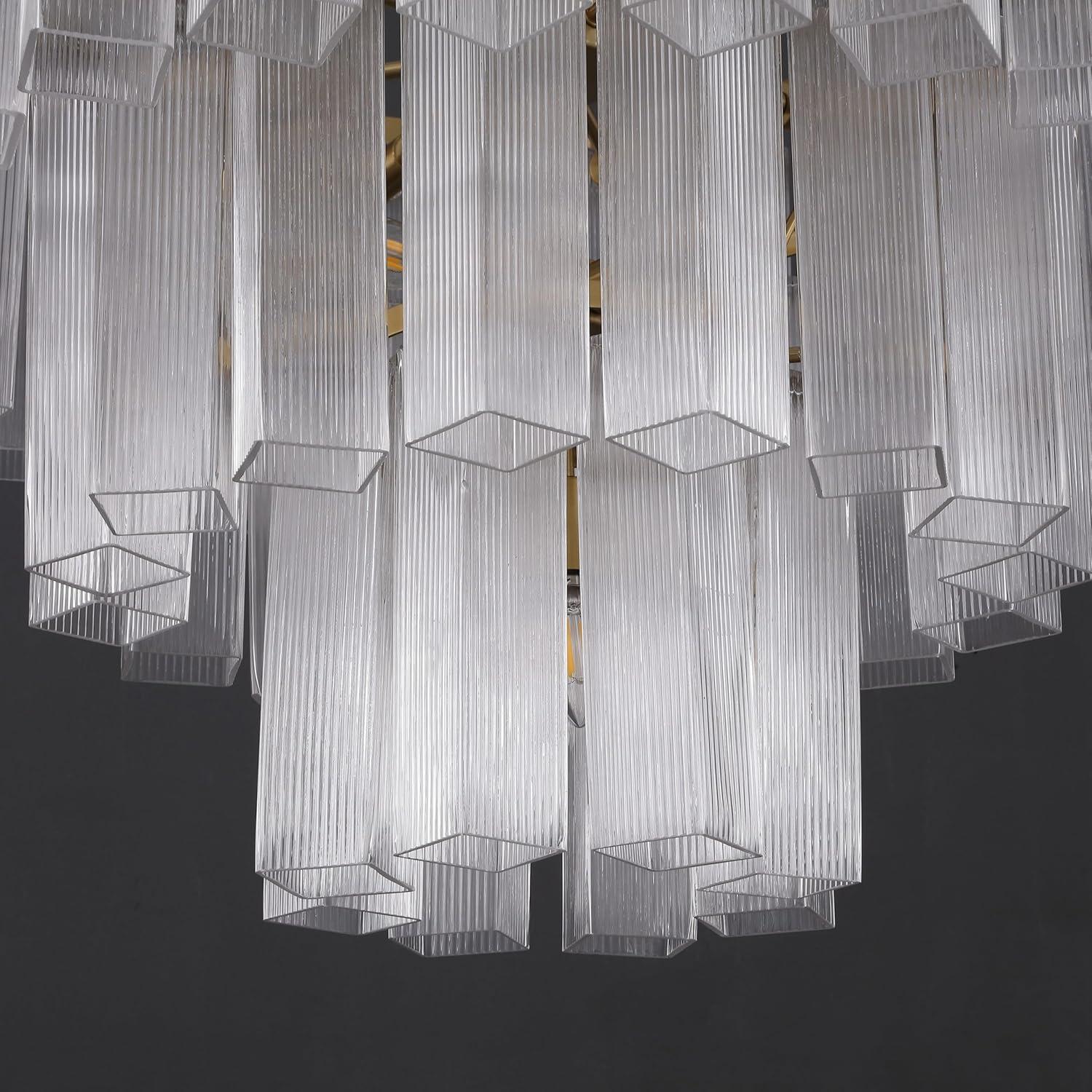 image:imageSAFAVIEH Couture Kelcie 13Light Tiered Chandelier Clear amp Gold Dimmable LED Chandelier with Glass Panels and Adjustable Height for Dining Room Foyer CTL1121AClearGold