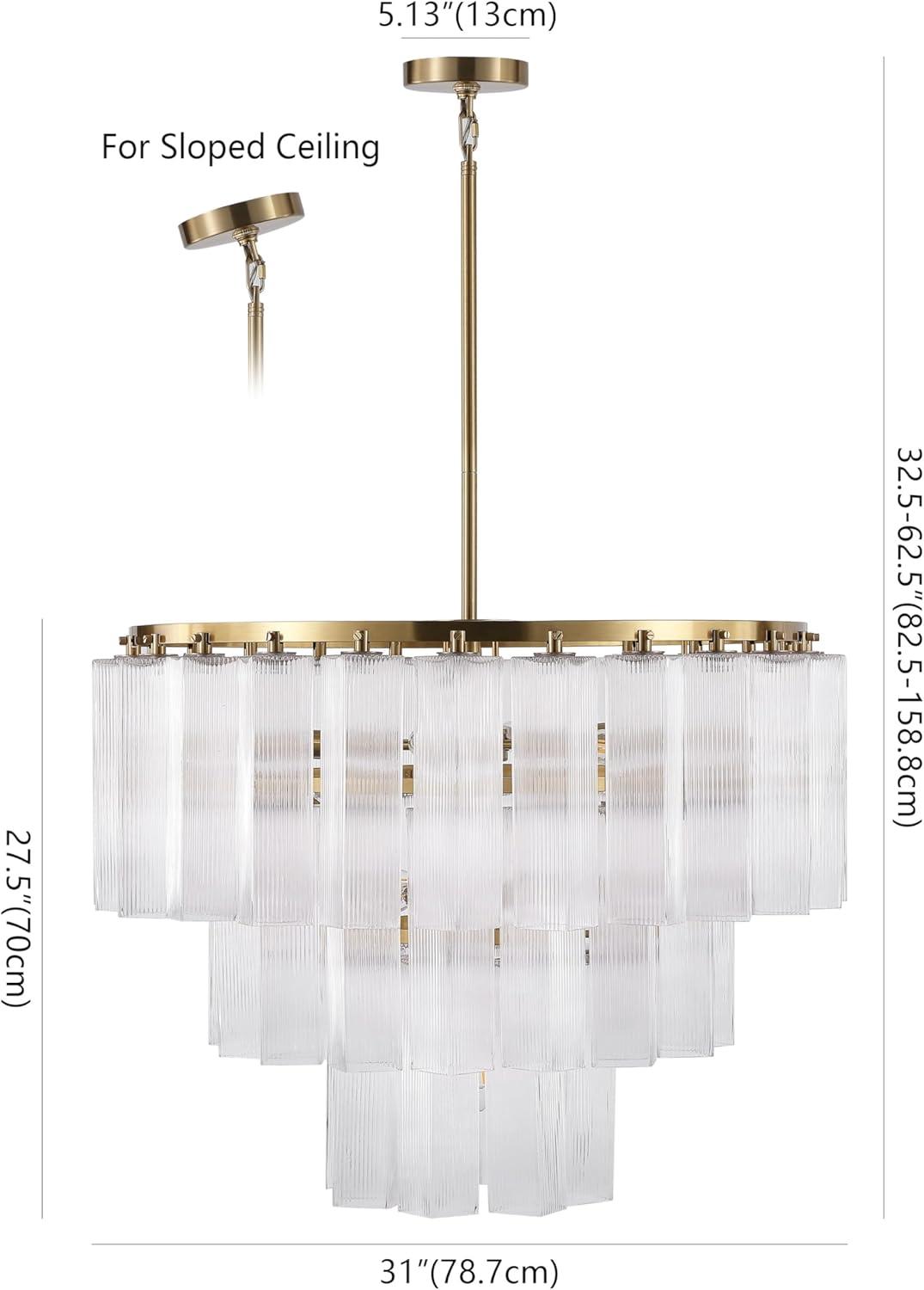 image:imageSAFAVIEH Couture Kelcie 13Light Tiered Chandelier Clear amp Gold Dimmable LED Chandelier with Glass Panels and Adjustable Height for Dining Room Foyer CTL1121AClearGold