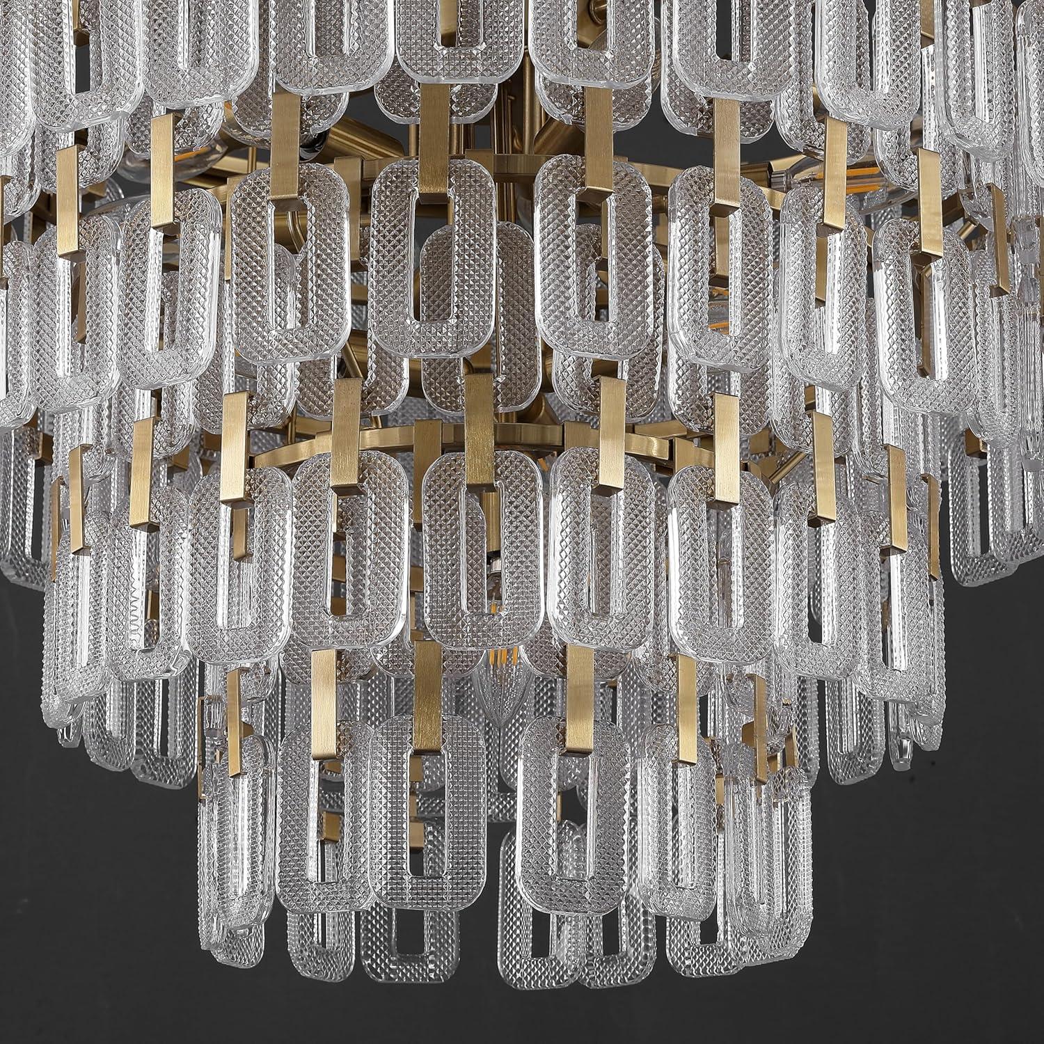image:imageSAFAVIEH Couture Queenie 16Light Tiered Chandelier Clear amp Gold Dimmable LED Chandelier with Glass Panels and Adjustable Height for Dining Room Foyer CTL1122AClearGold
