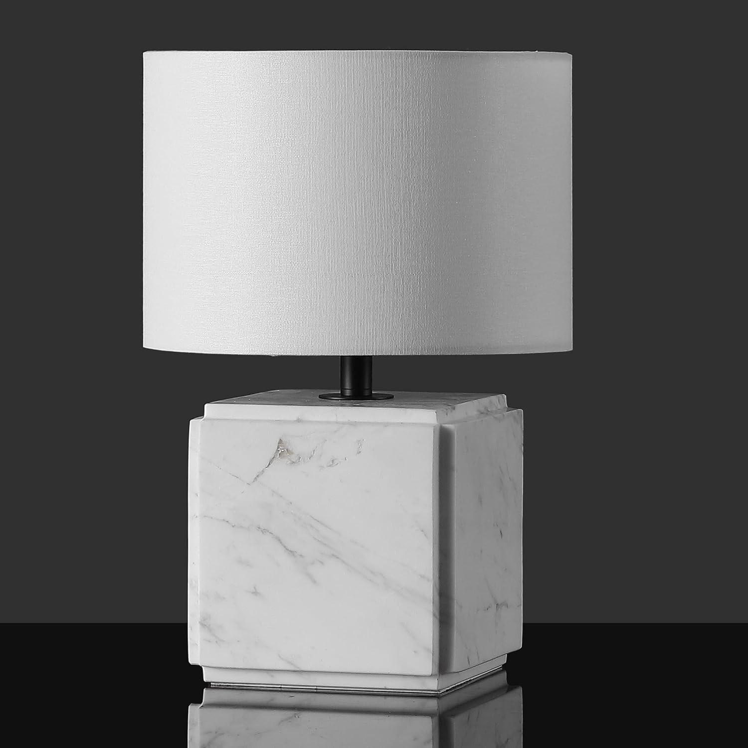 image:imageSAFAVIEH Couture Lighting Collection Zahra White Marble 15inch Dimmable Table Lamp for Bedroom Living Room Home Office Desk Nightstand LED Bulb IncludedWhite