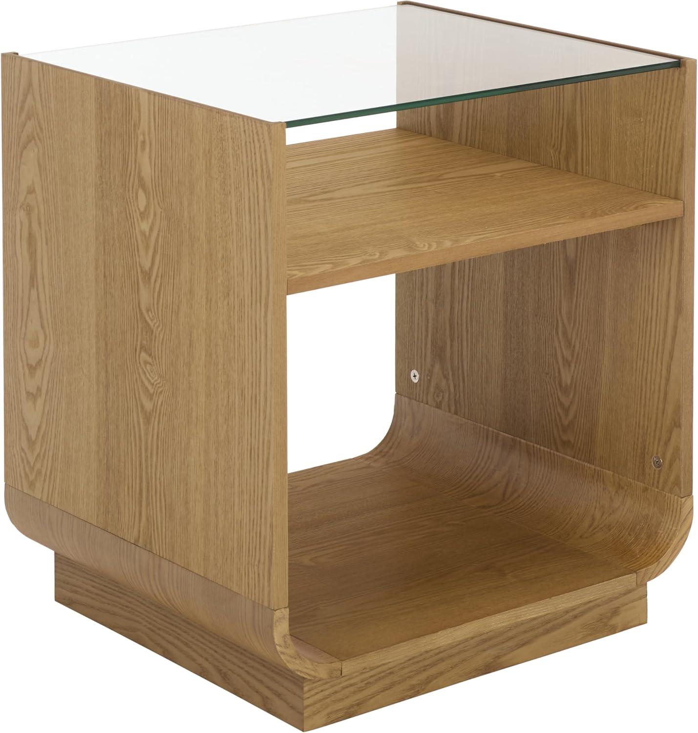 image:imageSAFAVIEH Furniture Acres Accent Table Dark Oak Wood amp Glass Top 2 Shelves Ideal for Living Room Bedroom 20 W x 18 D x 23 H ACC2329BNaturalGlass