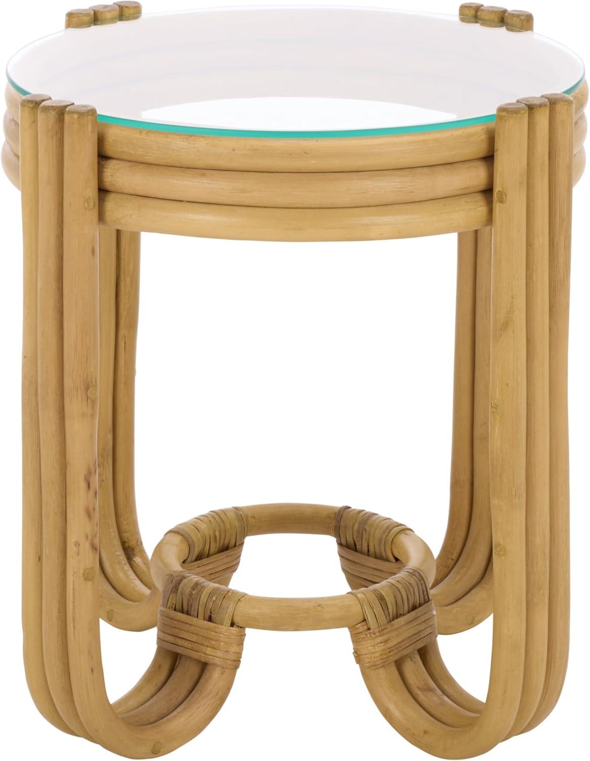 image:imageSAFAVIEH Furniture Bilian Round Accent Table Brown Rattan Fully Assembled Ideal for Living Room Bedroom 177 W x 177 D x 18 H ACC9900ANatural