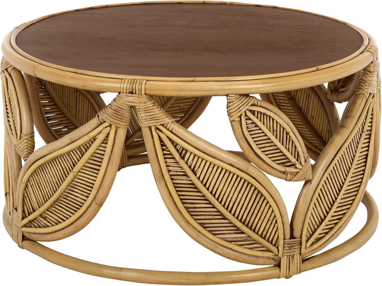 image:imageSAFAVIEH Furniture Lusine Round Coffee Table Honey Brown Wash amp Solid Wood with Leaf Design Boho Living Room Accent Table 311 W x 311 D x 16 H COF6520BHoney Brown Wash