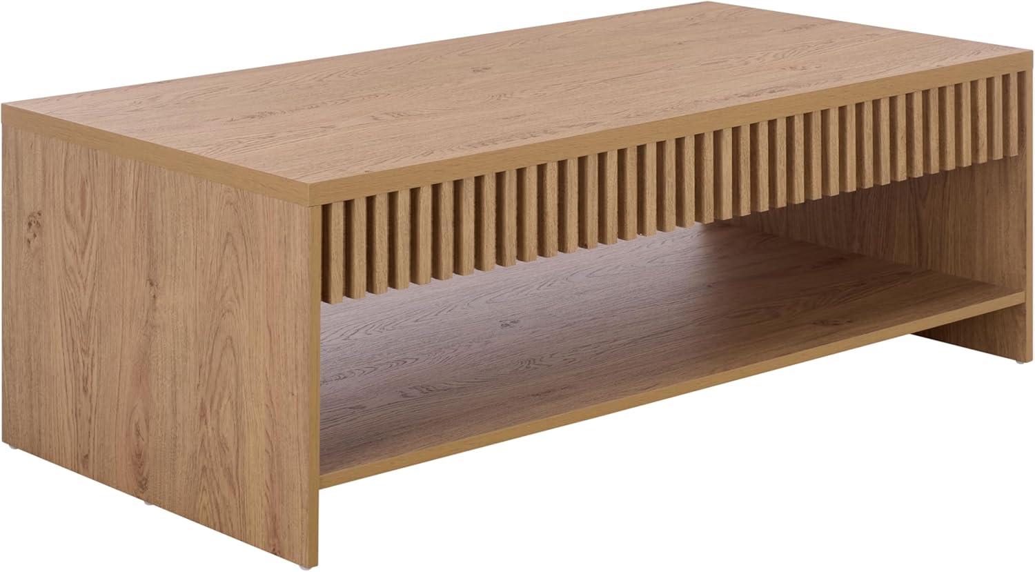 image:imageSAFAVIEH Furniture Masa Rectangular Coffee Table Oak with Open Shelf Storage Modern Living Room Table with Slatted Detail 47 W x 236 D x 165 H COF3601AOak