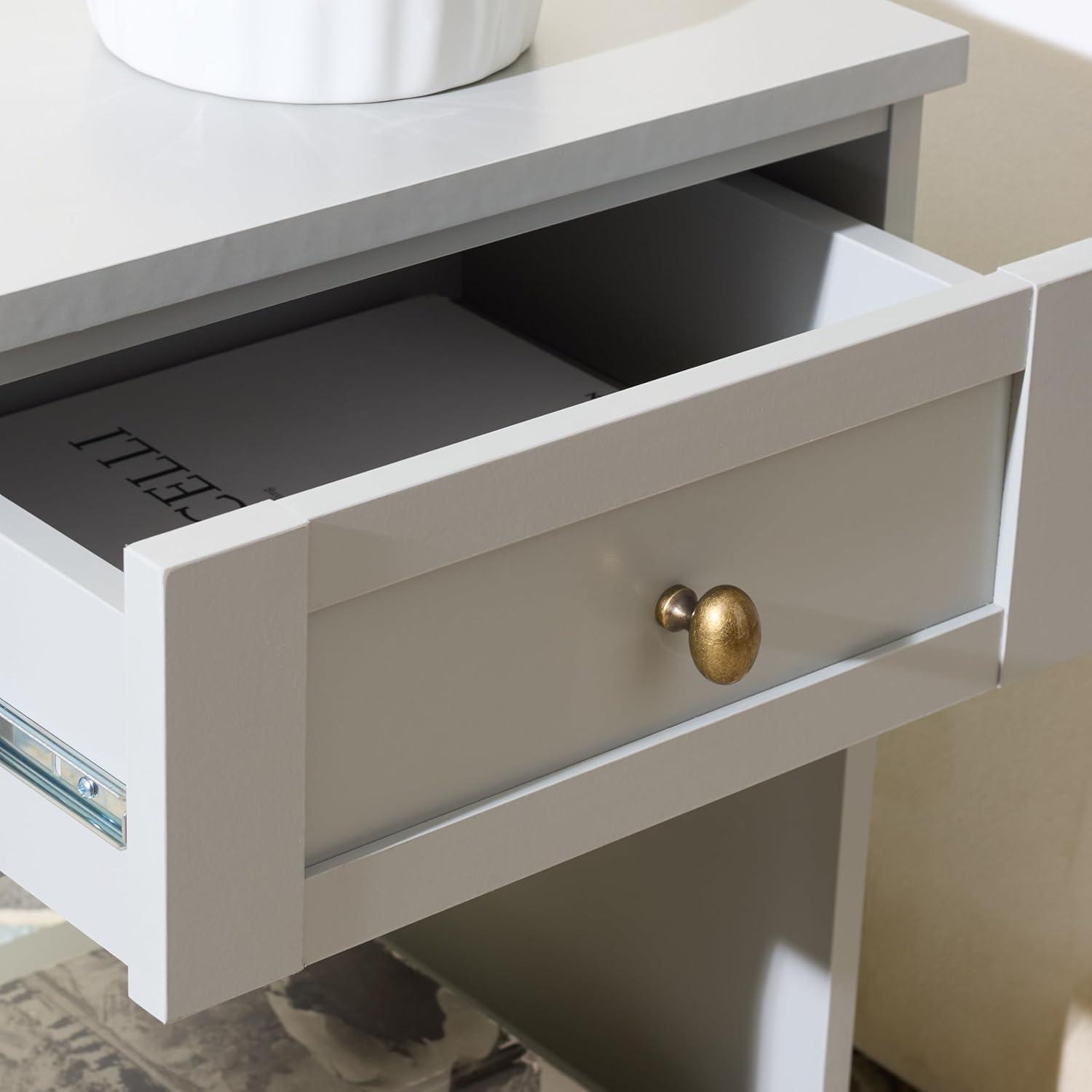 image:imageSAFAVIEH Furniture Shafa Side Table Light Grey Solid Wood amp Brass 1Drawer Nightstand Accent Ideal for Living Room Bedroom 177 W x 15 D x 237 H ACC3100ALight GreyBrass