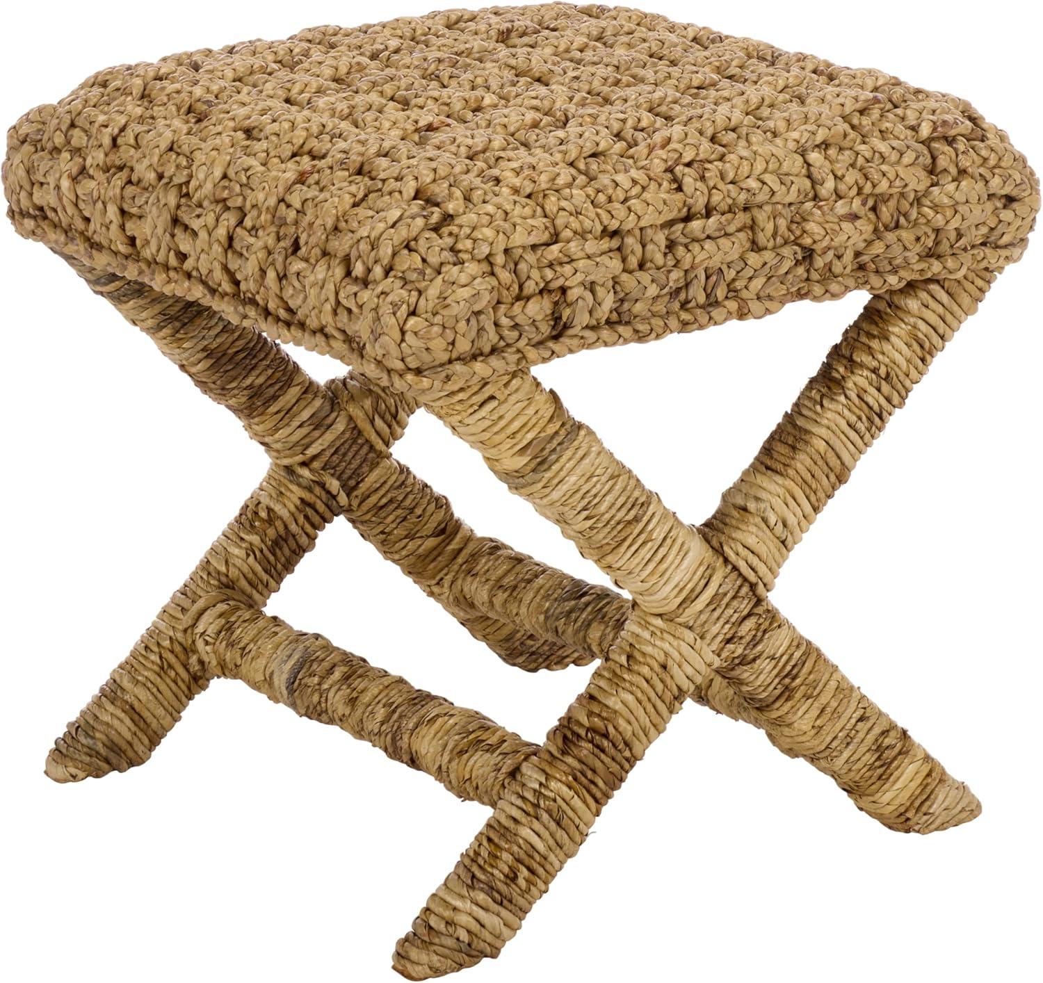 image:imageSAFAVIEH Furniture Trishan Woven Accent Stool Brown Mahogany Solid Wood Frame XBase Design Fully Assembled Ideal for Living Room Bedroom 185 W x 205 D x 193 H SEA7045BNatural