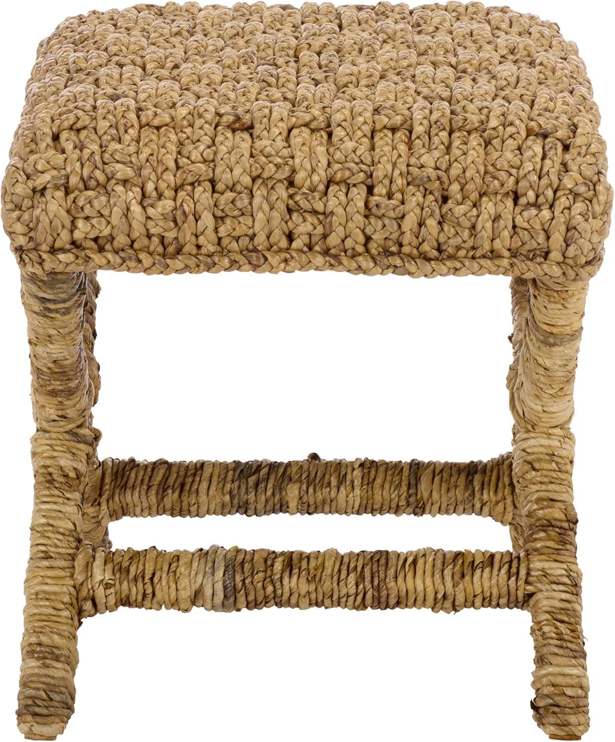 image:imageSAFAVIEH Furniture Trishan Woven Accent Stool Brown Mahogany Solid Wood Frame XBase Design Fully Assembled Ideal for Living Room Bedroom 185 W x 205 D x 193 H SEA7045BNatural