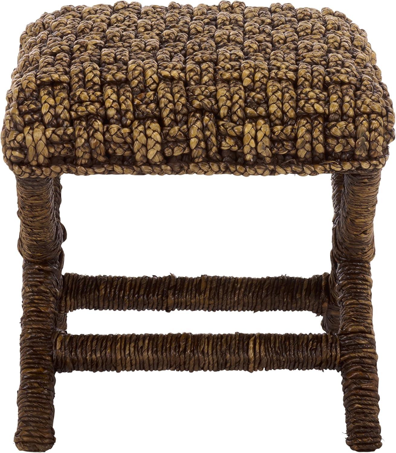 image:imageSAFAVIEH Furniture Trishan Woven Accent Stool Brown Mahogany Solid Wood Frame XBase Design Fully Assembled Ideal for Living Room Bedroom 185 W x 205 D x 193 H SEA7045BBrown