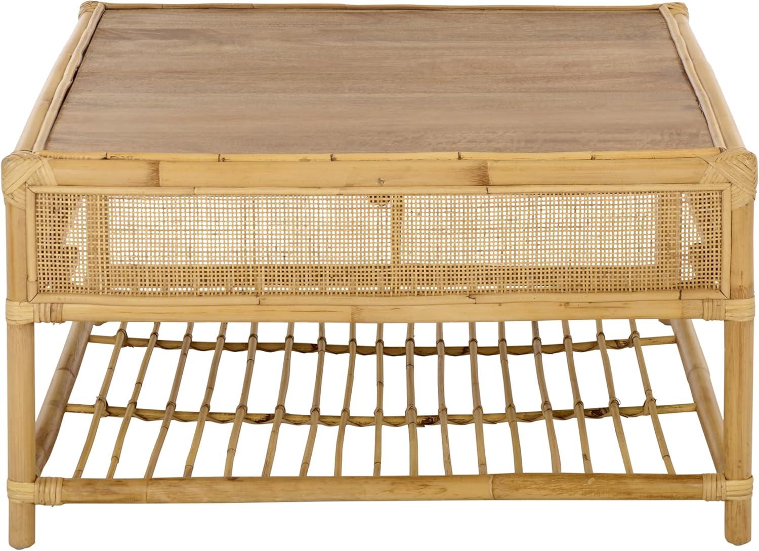 image:imageSAFAVIEH Furniture Webber Square Coffee Table Natural Solid Wood with Rattan Shelf Storage Boho Living Room Table 315 W x 315 D x 177 H COF6519ANatural