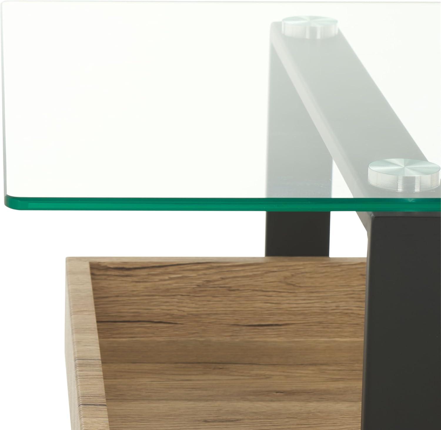 image:imageSAFAVIEH Home Collection Auberon Glass Top Rectangular Coffee Table with Lower Wood Shelf Modern Industrial Design COF7015AGlassNatural