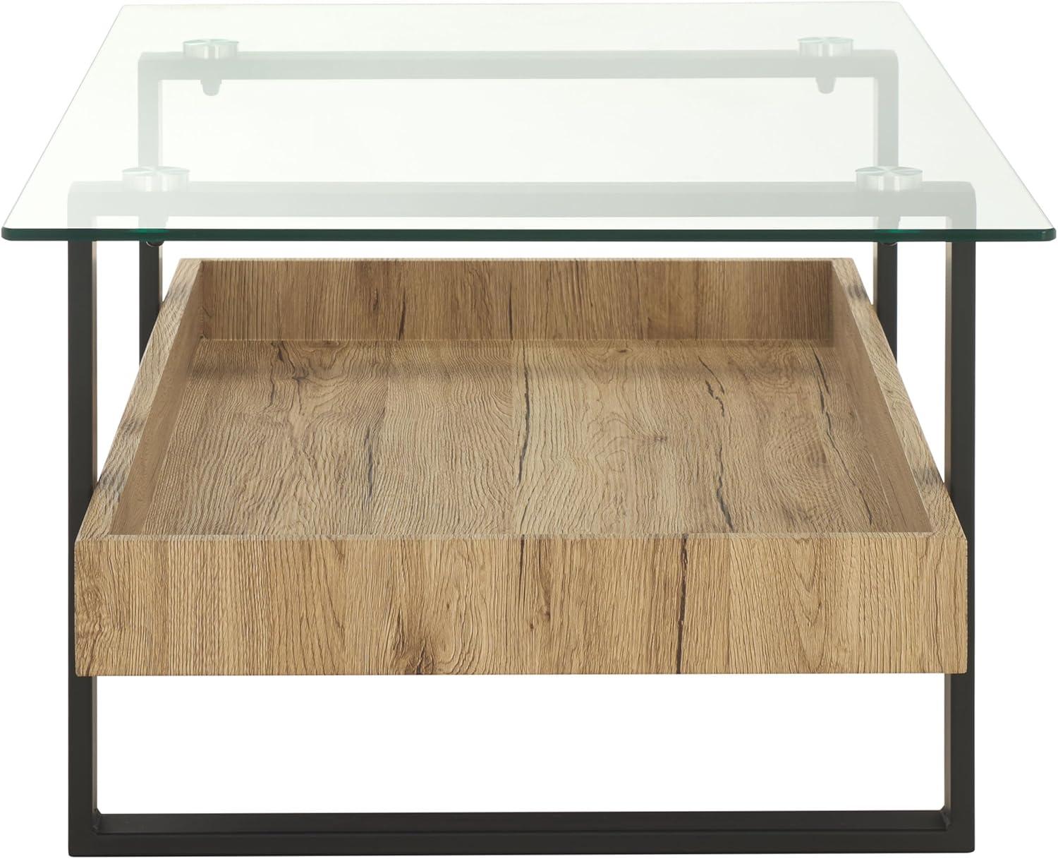image:imageSAFAVIEH Home Collection Auberon Glass Top Rectangular Coffee Table with Lower Wood Shelf Modern Industrial Design COF7015AGlassNatural