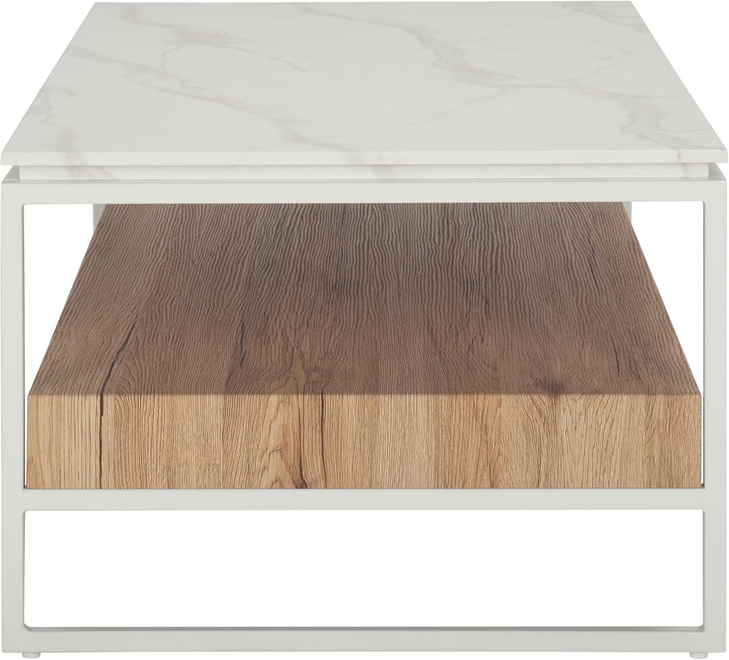 image:imageSAFAVIEH Home Collection Aurelian White Faux Marble Rectangular Coffee Table with Lower Wood Shelf Modern Design COF7016AWhite Faux MarbleNatural