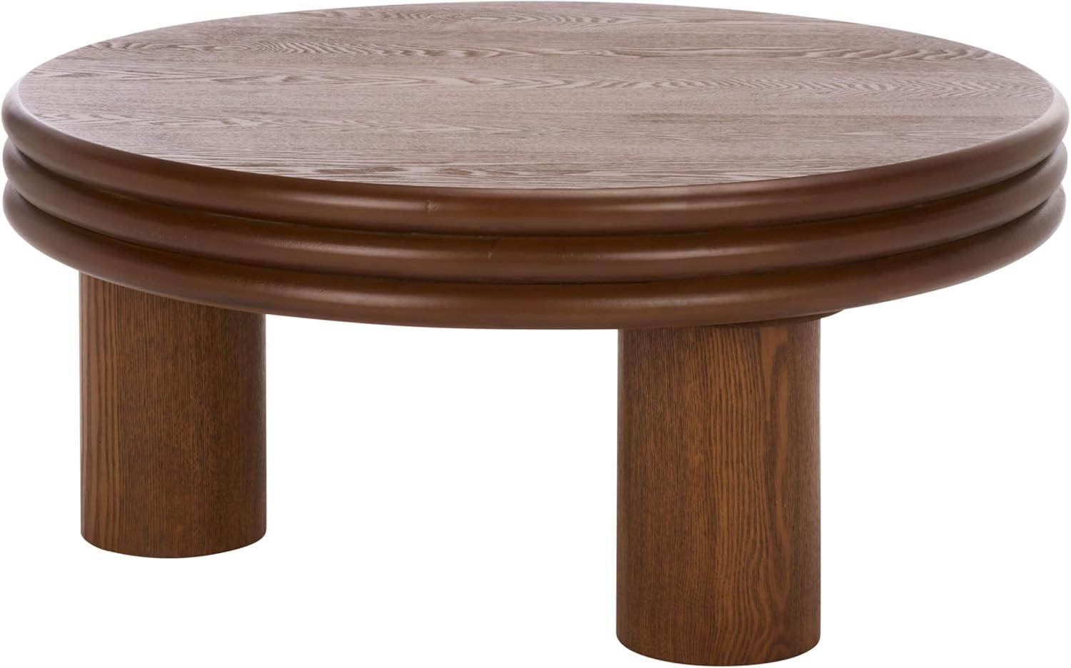 image:imageSAFAVIEH Home Collection Averny Walnut Round Coffee Table Modern Sculptural Pedestal Leg Living Room Accent COF2318AWalnut