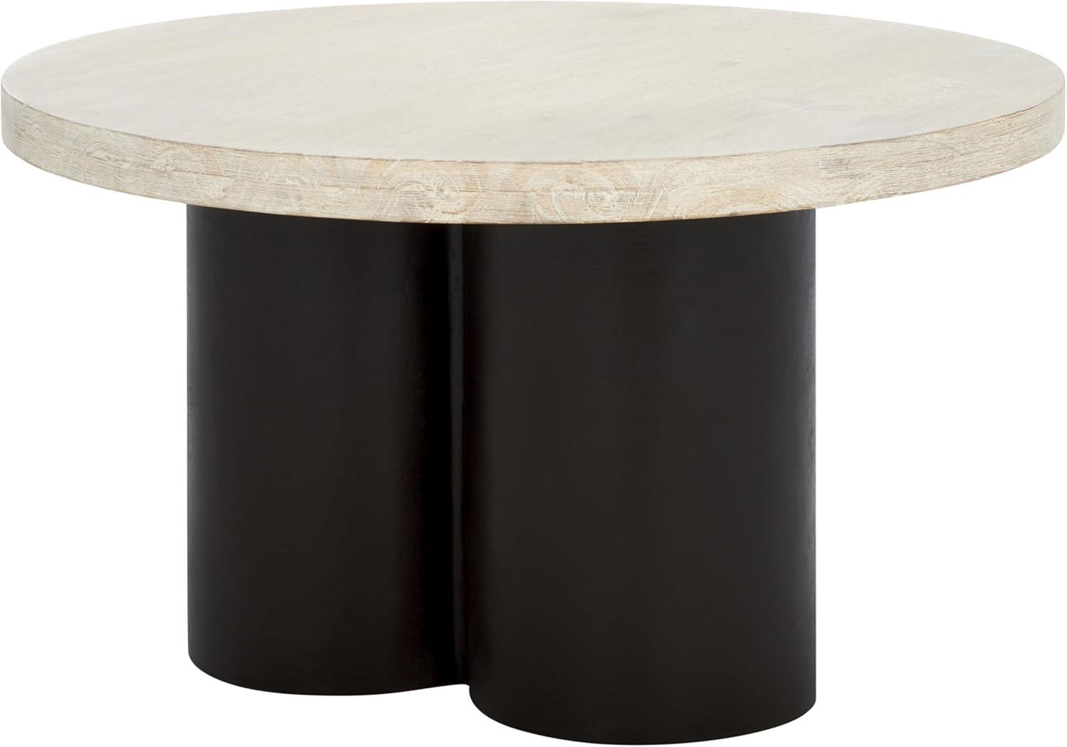 image:imageSAFAVIEH Home Collection Benvolio Round Solid Wood Coffee Table White Washed Top amp Black Base Modern Fully Assembled Design COF3003BWhite WashedBlack