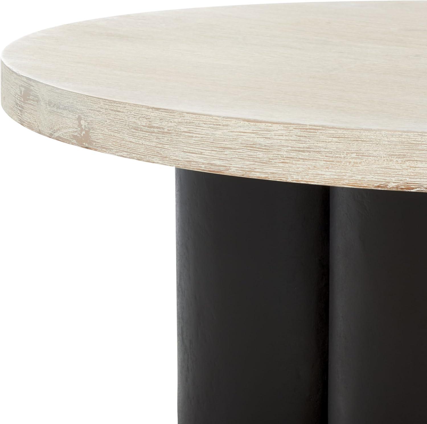 image:imageSAFAVIEH Home Collection Benvolio Round Solid Wood Coffee Table White Washed Top amp Black Base Modern Fully Assembled Design COF3003BWhite WashedBlack