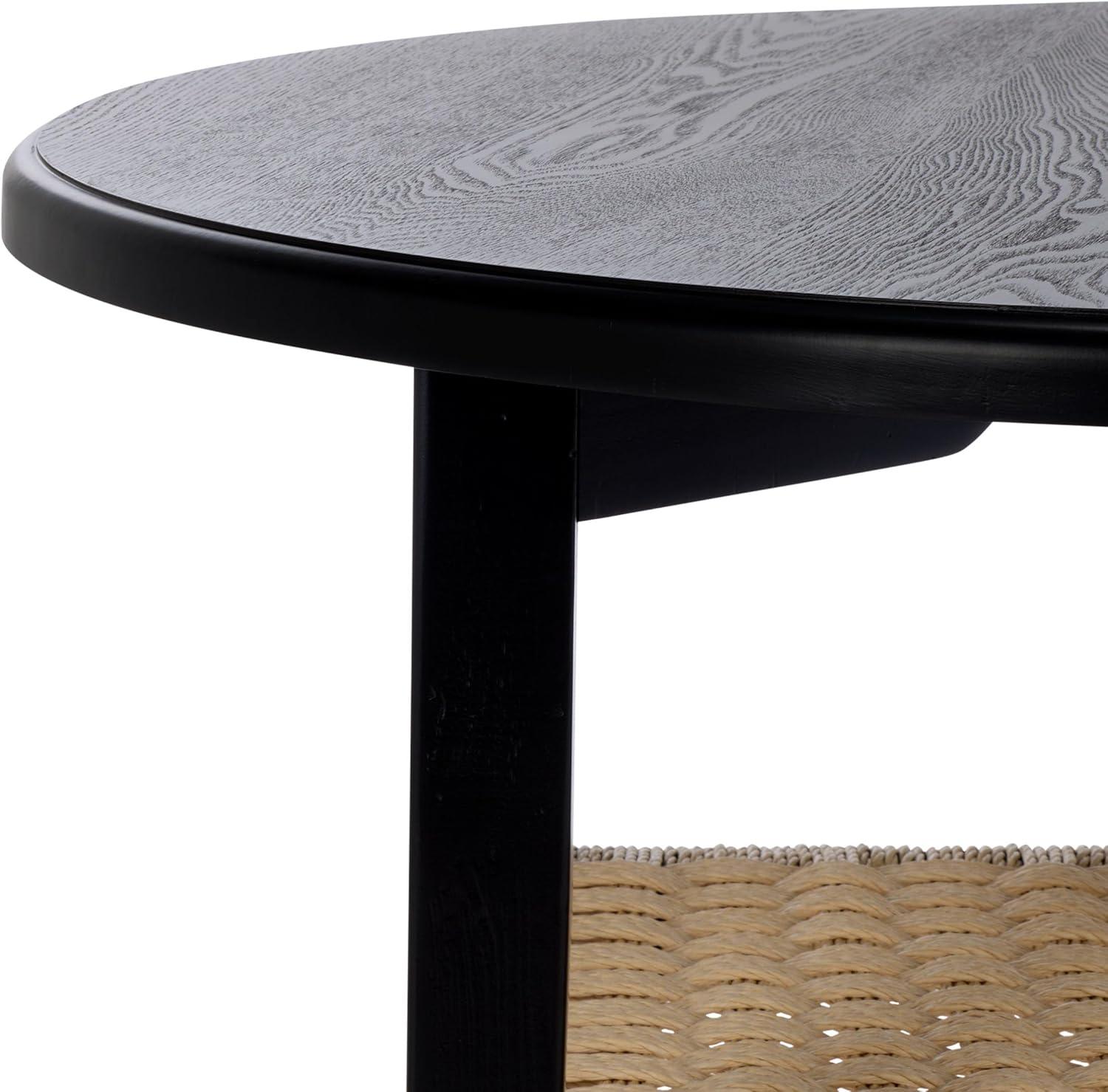 image:imageSAFAVIEH Home Collection Nomand Walnut Round Coffee Table with Ash Veneer Top amp Woven Rope Shelf Modern 1Shelf Living Room Design COF2314ABlackNatural