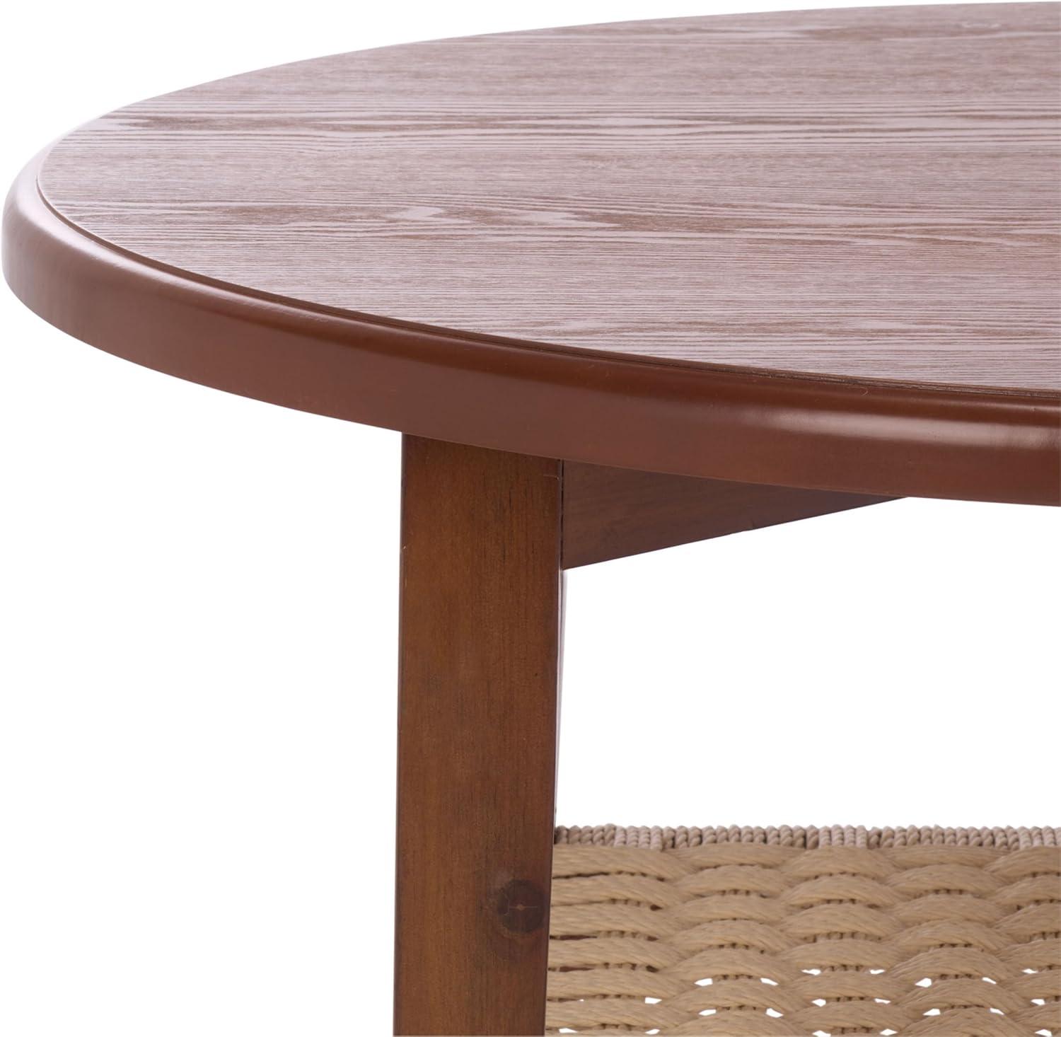 image:imageSAFAVIEH Home Collection Nomand Walnut Round Coffee Table with Ash Veneer Top amp Woven Rope Shelf Modern 1Shelf Living Room Design COF2314AWalnut