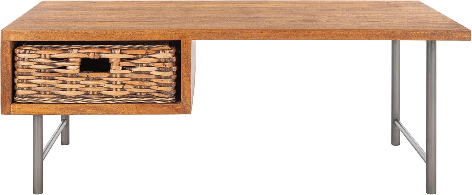 image:imageSAFAVIEH Home Collection Allester Brown RattanBlack 1Drawer Living Room Coffee Table