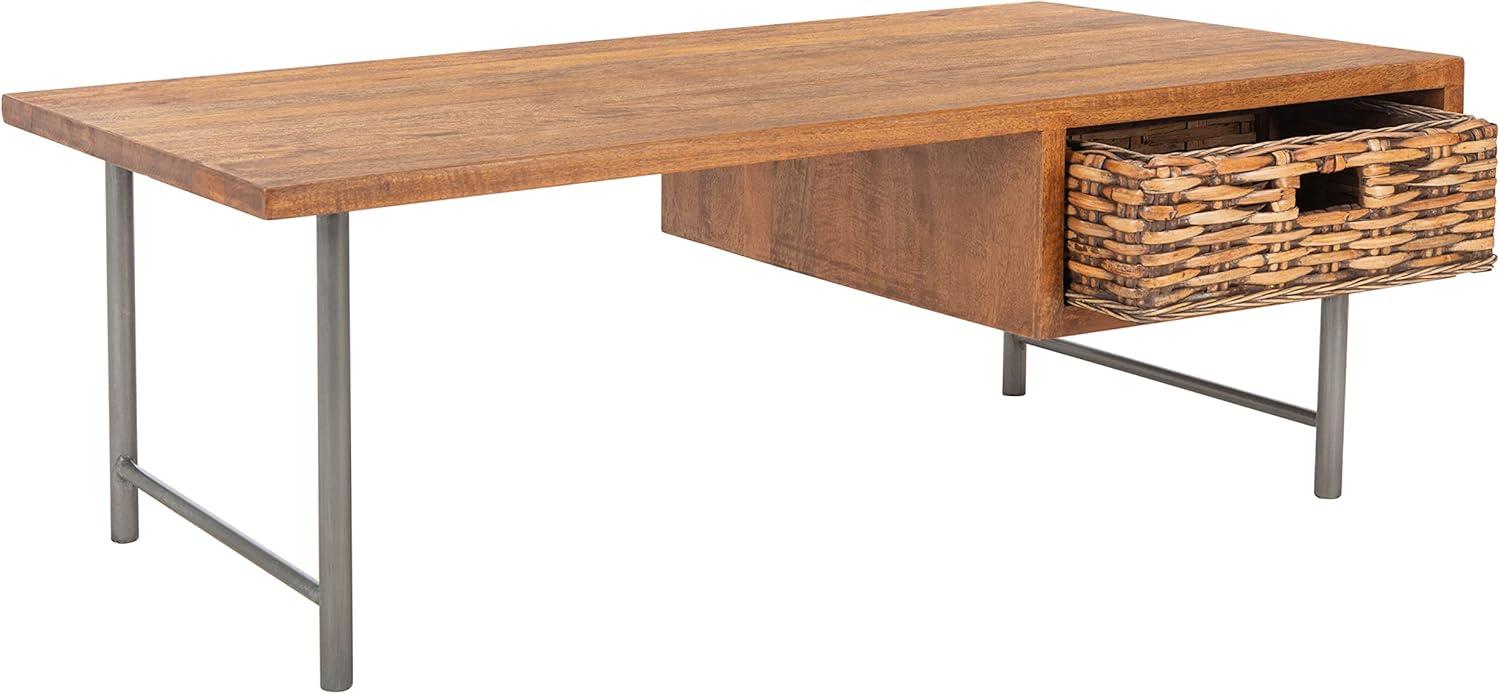 image:imageSAFAVIEH Home Collection Allester Brown RattanBlack 1Drawer Living Room Coffee Table