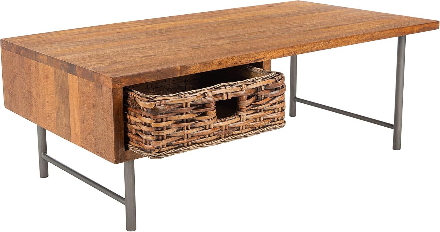 image:imageSAFAVIEH Home Collection Allester Brown RattanBlack 1Drawer Living Room Coffee Table